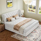 HOMBCK White King Bed Frame, Velvet Upholstered Platform Bed Frame with Headboard, Curved Wingback Design, Wooden Slats, No Box Spring, Noise Free, Easy Assembly