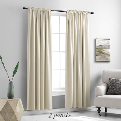DONREN Beige Room Darkening Curtains for Bedroom - 52 x 90 Inch Length Thermal Insulated Rod Pocket Curtains,1 Pair