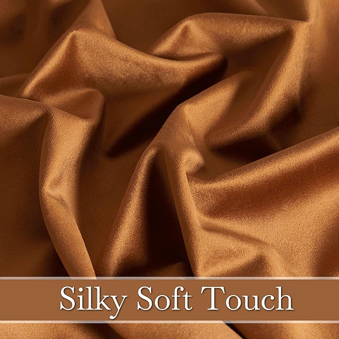RYB HOME Plush Velvet Curtains 96 inches, Heavy Duty Back Tab Decorative Window Drapes Privacy Room Darkening Covering for Living Room Playroom, Golden Oak, W52 x L96 inches, 2 Panels