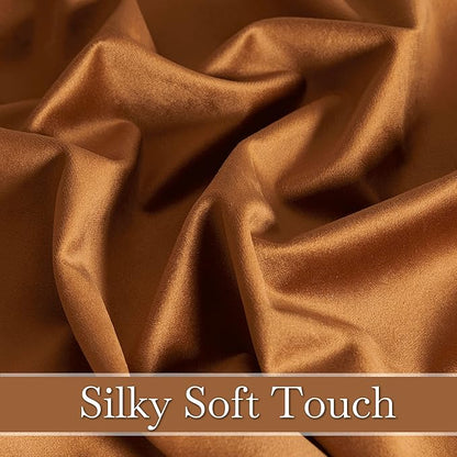 RYB HOME Plush Velvet Curtains 96 inches, Heavy Duty Back Tab Decorative Window Drapes Privacy Room Darkening Covering for Living Room Playroom, Golden Oak, W52 x L96 inches, 2 Panels