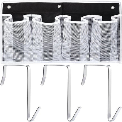 Bed Hanging Shoe Organizers with 3pcs Hooks, 4 Mesh Pocket Bedside Hanging Shoes Holder, Behind Door Storage Pockets for RV Dorm Entryway Bedroom Closet