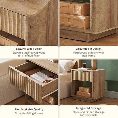 mopio Brooklyn Fluted Nightstand, Modern Farmhouse Nightstand, Small Side, Wood Bedside Table with Drawer, End Table with Storage, Fluted Night Stand, Curved Profile (Golden Oak, Set of 2) | Bedside Table, Drawer, End Table, Storage, Fluted Panel, Curv...