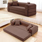 78.5" Convertible Sleeper Sofa Bed, Faux Leather Deep Seat Folding Floor Sofa with Pullout Bed & 2 Pillows, No Assembly Modern Boneless Couch Compression Sofa in Box for Living Room, Office, Brown