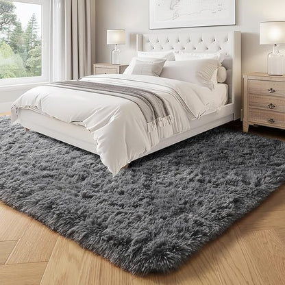 PAGISOFE Plush Machine Washable Area Rugs for Living Room 6x9 Grey, Soft Shaggy Rugs Carpets Fluffy Rugs for Boys Bedroom Kids Room, Shag Plush Rug for Teen Dorm Decor, Home Decor Aesthetic, Nursery