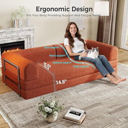 5-in-1 Folding Convertible Sofa Bed, 78 Inch Oversized Corduroy Upholstered Boneless Couch, Loveseat Sleeper with Pull Out Bed, Floor Sofa Modular Futon Couch for Living Room Bedroom Lounge