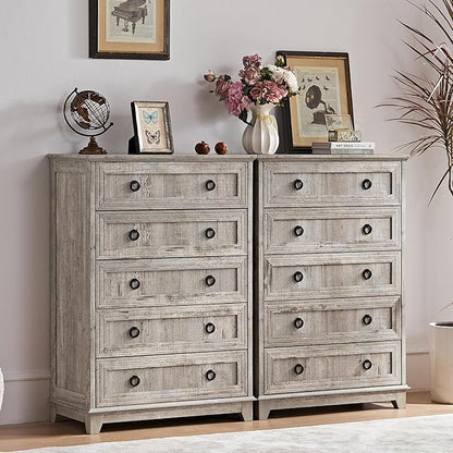 Farmhouse 5 Drawer Dresser for Bedroom, 42" Tall Small Dressers & Chest of Drawers, Rustic Wood Dresser with Metal Handle, Storage Organizer Closet for Living Room, Hallway, Entryway