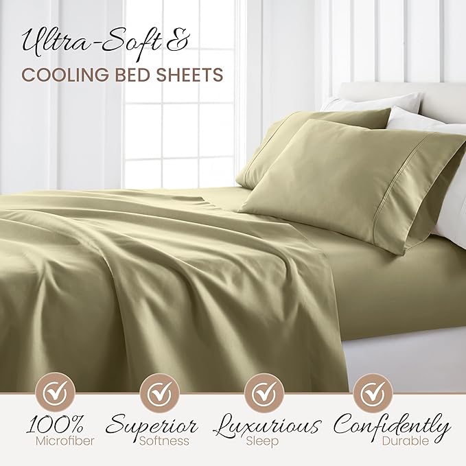 Linen Market Bed Sheets for Twin Size Bed (Sage) - Sleep Better Than Ever with These Soft and Cooling Twin Sheets - Deep Pocket Fits 16" Thick Beds - 3 Piece Twin Sheet Set