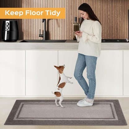 Kitchen Rugs Set (24" x 36"+24" x 60"), Non-Slip Machine Washable Kitchen Runner Rugs Floor Mats, Absorbent Comfort Standing Mats for Kitchen, Sink and Hallway, Rolled Packaging, Beige & Grayish Brown