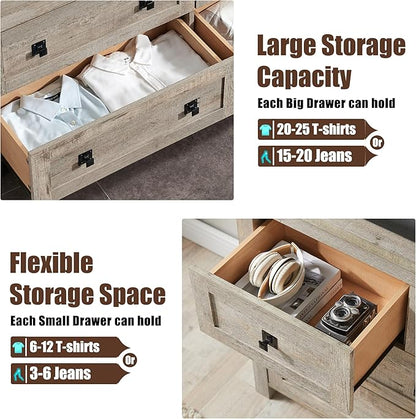 T4TREAM Farmhouse 7 Drawers Tv Stand, Wood Rustic, Storage Dressers Organizer for Bedroom, Living Room,Hallway, Light Rustic Oak