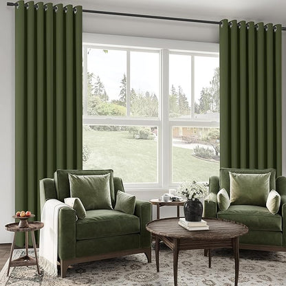 ChrisDowa 100% Blackout Olive Green Solid Curtains 96 Inches Long 2 Panels for Bedroom Living Room,Farmhouse Room Darkening Thermal Insulated Soundproof Grommet Top Window Treatment Drapes,52x96