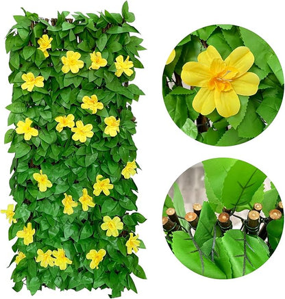 Sumery Expandable Fence Privacy Screen for Balcony Patio Outdoor,Decorative Faux Ivy Fencing Panel,Artificial Hedges (Single Sided Leaves) (1, Yellow Flowers)