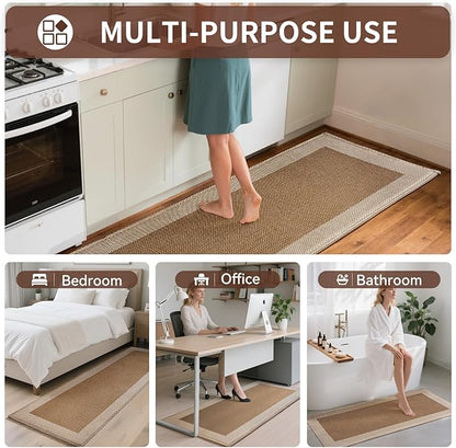Kitchen Mats for Floor, Super Absorbent Kitchen Rugs Non Slip Washable, Soft Linen Braided Kitchen Runner Rug, Standing Mat Kitchen Sink Mat, Easy to Clean, Brown 17x47