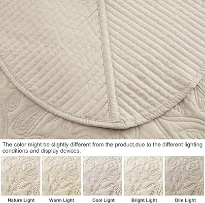 HoneiLife Oversized King Bedspreads - California King Quilt 120x120,4-Piece Cal King Quilt Sets,Rustic Bedding Sets King Size,Reversible Coverlets Lightweight Bed Cover for All Season Use-Khaki