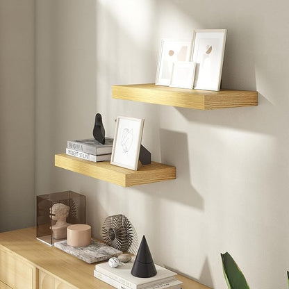 20 Inch Floating Shelves for Wall, 8 Inch Deep Floating Shelf for Storage & Display, Rustic Wall Mounted Shelf with Invisible Brackets for Living Room, Kitchen, Bathroom, Home Decor, Set of 2, Oak
