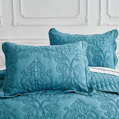 CHIXIN Microfiber King Pillow Shams Set of 2 - Decorative Quilted Pillow Covers - Lagoon - Size (20" x 36")