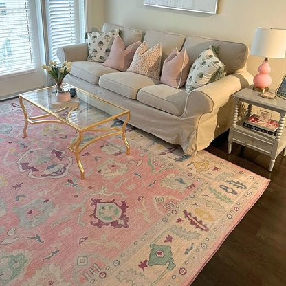 Fame Rugs Pink Modern Oushak Rug 9x12, Vintage Turkish Colorful Oriental Washable Antique Inspired Oversize Area Rugs, Luxury Living Room Bedroom (385PB, 9' x 12)
