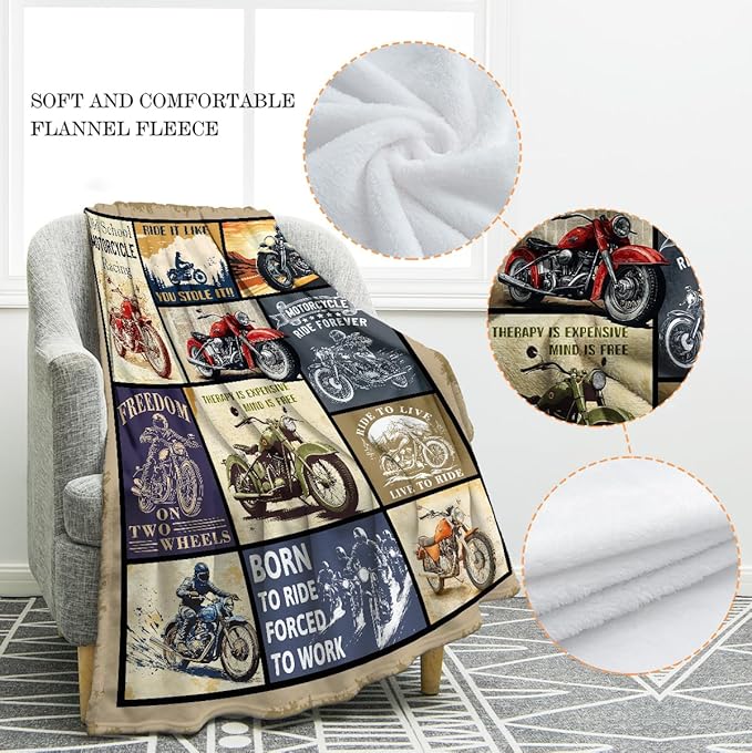 Jekeno Motorcycle Blanket Gifts for Men Boys Women Girls Dad Mom Husband Wife Boyfriend Friends Birthday Christmas Halloween Presents Home Bedroom Living Room Decor Throw Blanket 60"x80"