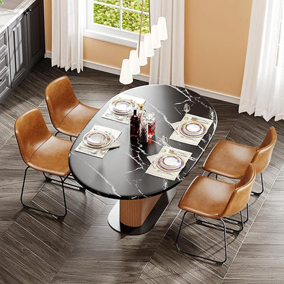 Dining Chairs Set of 6, 18 Inch Modern Armless Dining Chair with Back, Faux Leather Kitchen Dining Room Chair with Metal Legs for Home, Bistro Coffee Shops (Brown)