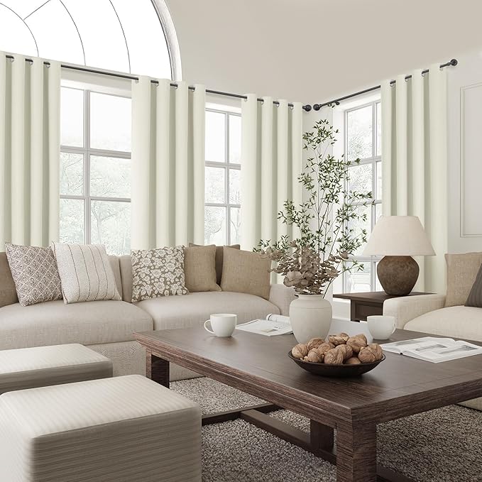 ChrisDowa 100% Blackout Iovry Solid Curtains 90 Inches Long 2 Panels for Bedroom Living Room,Farmhouse Room Darkening Thermal Insulated Soundproof Grommet Top Window Treatment Drapes,52x90