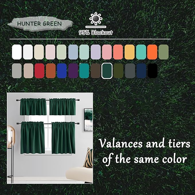 DONREN Hunter Green Backdrop 5FT x 9FT Curtains for Christmas Background - Energy Saving Thermal Insulated Solid Rod Pocket Blackout Draperies for Patio (1 Pair,W 60 by L 108 Inch Length)