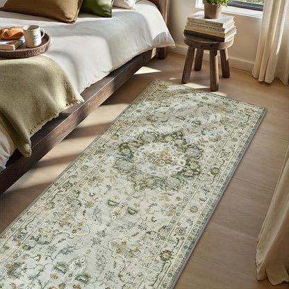 PADOOR 2X10 Runner Rug,Runners for Hallways,Soft Green Washable Bedside Rugs for Bedroom,Non Slip Long Rug for Hallways Entryway Laundry Room Stair Kitchen Bathroom
