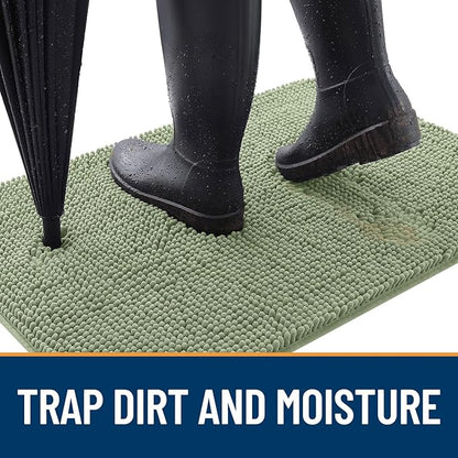 OLANLY Dog Door Mat for Muddy Paws 44x32, Absorbs Moisture and Dirt, Absorbent Non-Slip Washable Doormat, Quick Dry Chenille Mud Mat for Dogs, Entry Indoor Entryway Carpet for Inside Floor, Sage Green