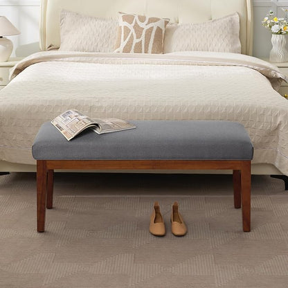 43.5'' Linen Bedroom Bench, Upholstered End of Bed Bench, Padded Vintage Dining Bench, Entryway Bench with Solid Wood Legs, Kitchen, Living Room, Hallway, Dark Grey