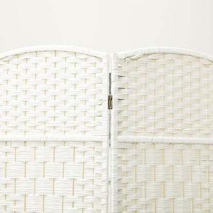 HOMCOM 4 Panel Room Divider, 6' Tall Folding Privacy Screen, Hand-Woven Freestanding Wall Partition for Home Office, Bedroom, White