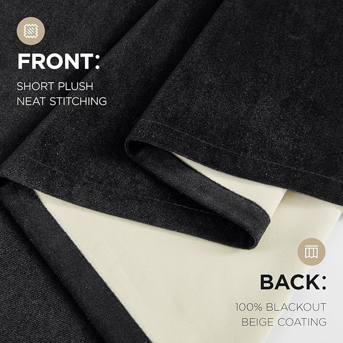 Joydeco Black 100% Blackout Curtains 120 Inch 2 Panels, Luxury Thermal Insulated Black Velvet Curtains for Bedroom Living Room, Soundproof Blackout Window Drapes, Rod Pocket & Back Tab (62W x 120L)