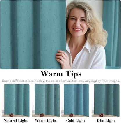 H.VERSAILTEX Linen Blackout Curtains 45 Inches Long 100% Absolutely Blackout Thermal Insulated Textured Linen Look Curtain Draperies Anti-Rust Grommet, Energy Saving with White Liner, 2 Panels, Teal