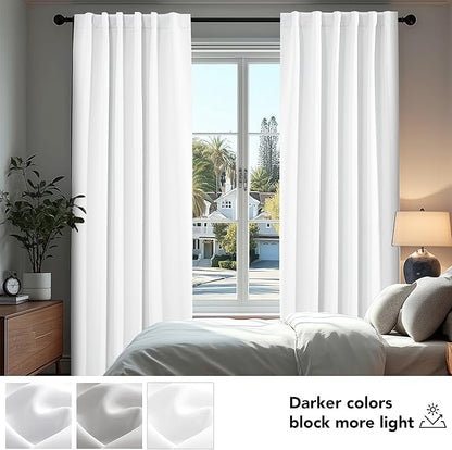 Deconovo Pure White Curtains for Living Room, Back Tab and Rod Pocket Curtain for Bedroom 84 Inches Long for Sliding Door, 42x84 Inch, 2 Panels