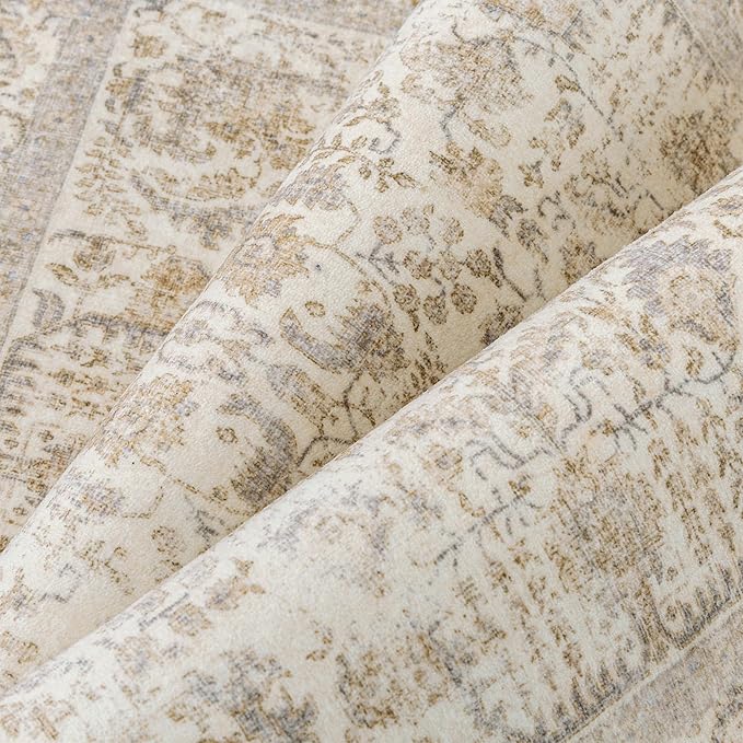 Light Brown Runner Rug 2'6"x14' Washable Carpet for Hallway Kitchen Vintage Distressed Non Slip Indoor Retro Floral Bedroom Accent Throw Long Rug Bathroom Office Laundry Dining Living Room