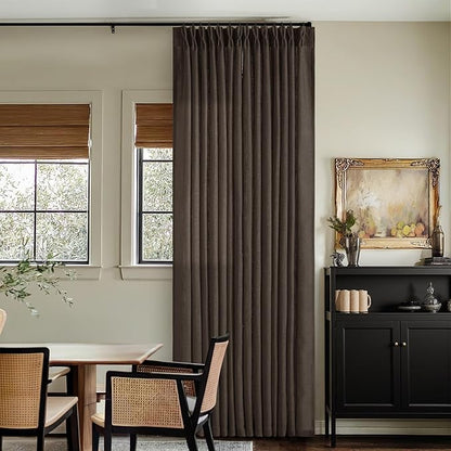Dark Chocolate Pinch Pleated Linen 120 Inch Curtains 2 Panels for Living Room Bedroom Memory Training Shaped Semi Sheer Pleat Drapes with Hooks Rings Light Filtering Window Curtain 40x120