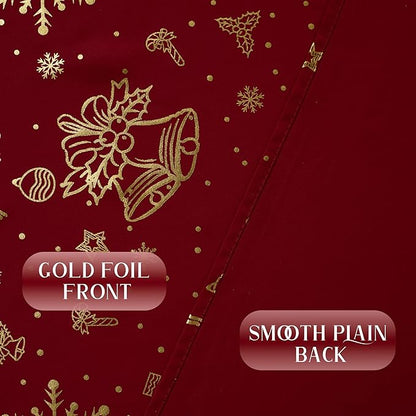 NICETOWN 2 Christmas Red Curtains 52 x 90 Inch, Gold Stamping Grommet Drapes, Holiday Style Window Treatment Panels for Living Room Bedroom Decoration, Festive Christmas Decor