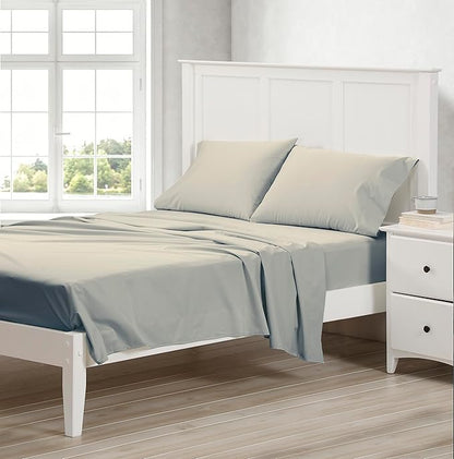 Cuddledown Dreamstead 100% Cotton Bed Sheets Set | 300 Thread Count | Luxurious Sateen Weave | Pure Combed Cotton | Soft | Wrinkle Resistant | 3 Piece Set | Stone | Twin | 39” x 75”