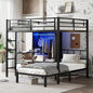 Full XL Over Twin Metal Bunk Bed with Folding Desk, Closet with LED,Space-Saving/Noise Reduced, Black