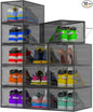 Thicken Hard Clear Shoe Storage Organizer for Closet, 12 Pack Modular Plastic Stackable Shoe Storage Box Organizer, Shoe Sneaker Rack Display Case Containers Bins with Lids, Grey