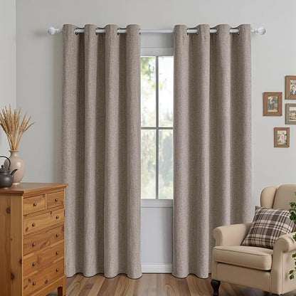 100% Blackout Curtains 90 Inch Length 2 Panels Set, Linen Curtains for Living Room, Black Out Thermal Insulated Grommet Drapes Bedroom Luxury Decor Privacy(52W × 90L inch, Linen)