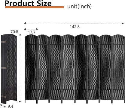 FDW Room Divider 8 Panel Folding Privacy Divider 6 Ft Indoor Wall Divider Portable Partition Wood Screen, Coal Black