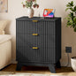30.5" Nightstand with Charging Station, 3-Drawer Fluted Bedroom Chest, Wood Bedside Dresser with Power Outlets and USB Ports, Metal Slides, Stable Base, Modern Storage Cabinet for Small Spaces