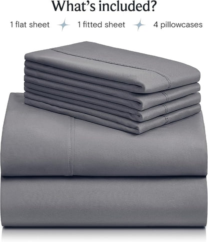 LuxClub 4 PC Extra Deep Pocket King Sheet Set, Wrinkle Free Cooling Bed Sheets Hotel Bedding for Women, Men, Includes 1 Fitted Sheet, 1 Flat Sheet and 2 Pillowcases- Light Grey
