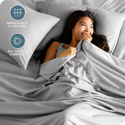 Bare Home Hotel Luxury Full Sheet Set, Extra Soft - 6 Piece Set - Deep Pockets - Easy Fit - Cooling & Breathable - Wrinkle, Fade, Stain Resistant - Includes 4 Pillowcases (Full, Light Grey)