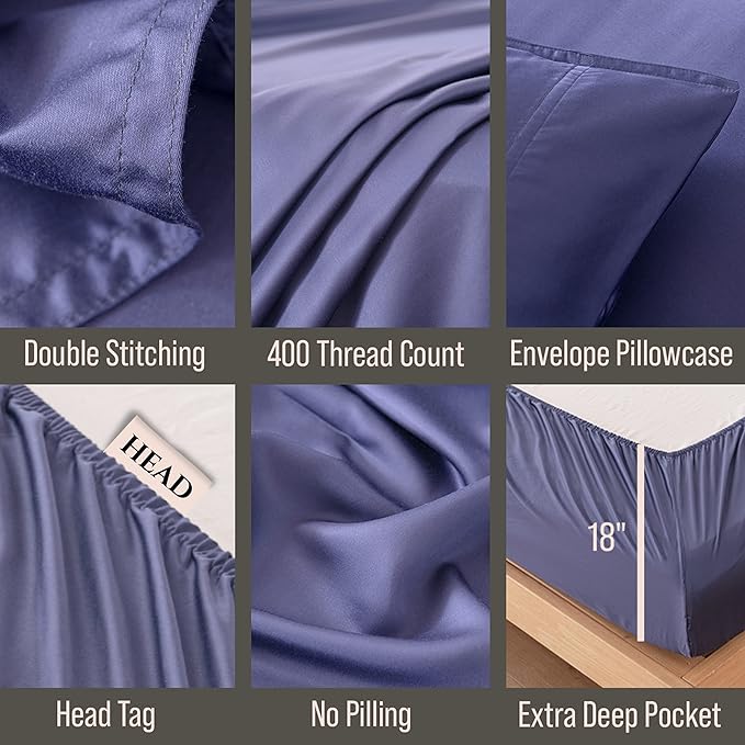 Bella Coterie Luxury Bamboo Viscose Split King Size Sheet Set | 2 Fitted Sheets for Sleep Number & Adjustable Beds | 100% Organically Grown | Cooling & Ultra Soft | 18” Deep Pocket [Twilight Blue]