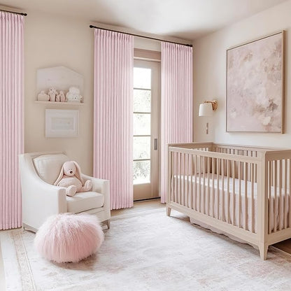Dusty Pink Linen Pinch Pleated Curtains 90 Inch Length 2 Panels for Girls Bedroom Nursery Kids Soft Thick Linen Window Curtains 90 Inches Long Semi Sheer Light Filtering for Living Room Blush Pink
