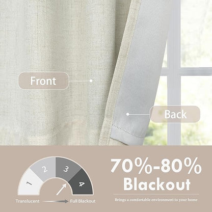 DriftAway Double Layer Linen Blackout Tie Up Curtains Thermal Insulated Fully Lined Balloon Roman Shade Bathroom Window Adjustable Rod Pocket for Small Window 31 Inch by 47 Inch Beige