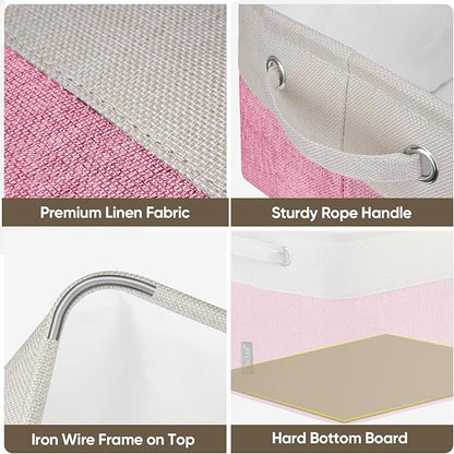 BALEINE 2 Pack Fabric Storage Bins for Shelves, Linen Storage Baskets for Organizing, Decorative Closet Bins for Clothes, Home (Pink, 12"x8"x8")