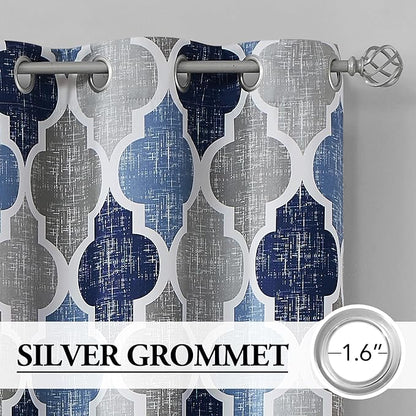 Beauoop 100% Blackout Curtains 96 Inches Long for Patio Sliding Door Blue Grey Extra Wide Moroccan Geo Room Darkening Thermal Soundproof Room Divider Grommet Window Treatment Drapes,100x96 Set of 1
