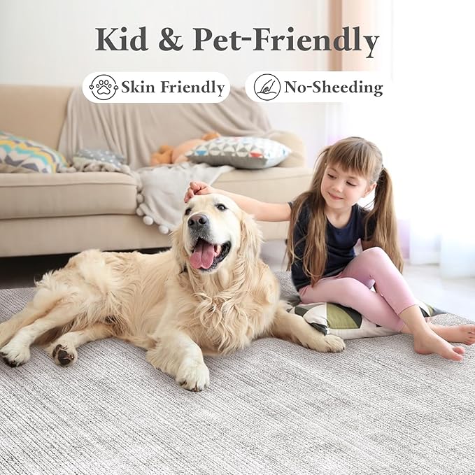 Area Rugs 5x7, Soft Machine Washable Rugs for Living Room Non Silp Vintage Rug Black Carpet for Living Room Dinning Room Farmhouse Bedroom Rug Under Bed Floor | Light Grey