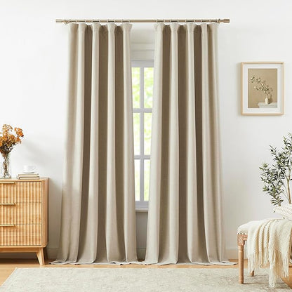 Vision Home Sand Linen Full Blackout Curtains 95 inch Long for Bedroom Living Room Darkening Light Blocking Window Panels Thermal Insulated Rod Pocket Back Tab Neutral Drapes 56" Wx95 Lx2