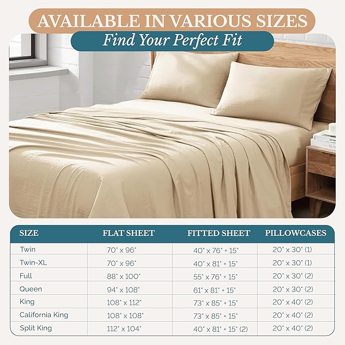 Casa Platino California King Sheets Pre-Washed Ultra Soft & Breathable Cooling Sheets California King Size Bed Set, 100% Brushed Microfiber Sheet Set, California King Sheet Set Deep Pockets - Linen